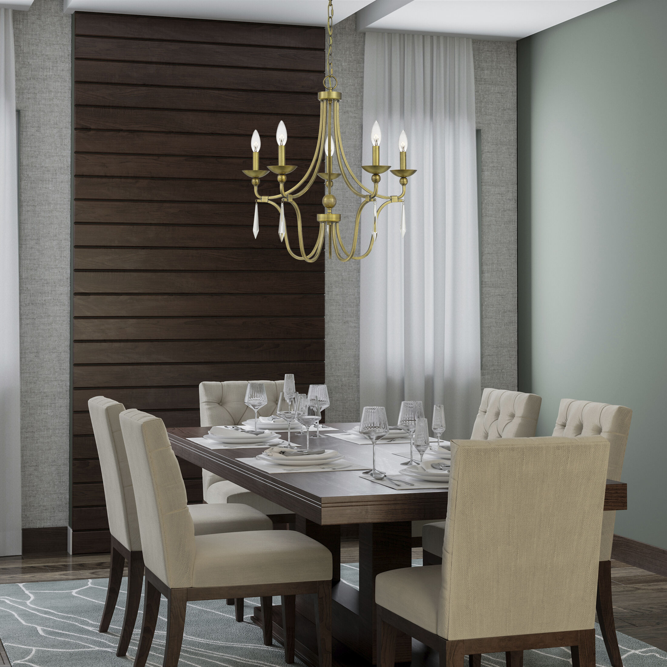 Joules 5 Light 25 inch Aged Brass Chandelier Ceiling Light