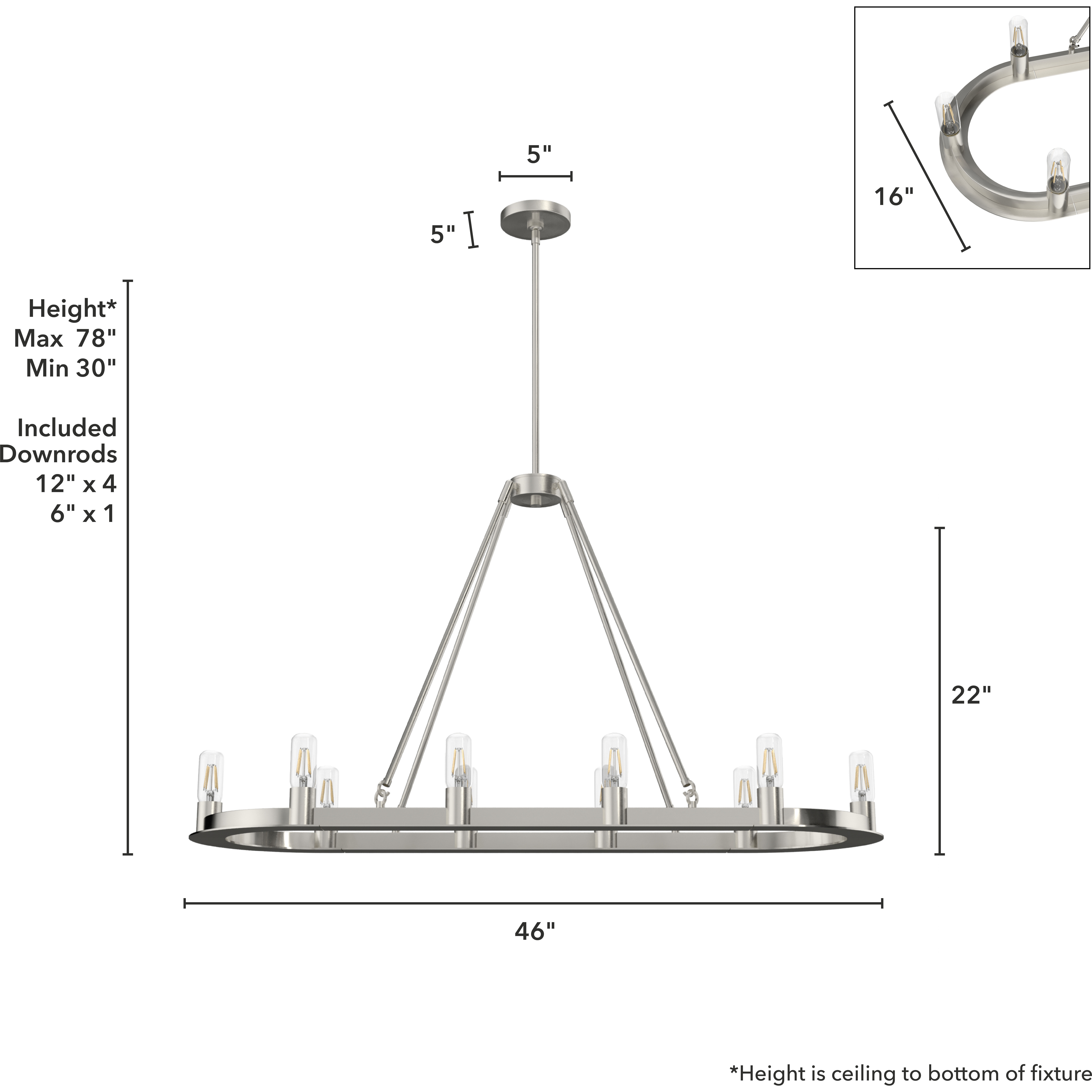 Saddlewood 10 Light 46 inch Brushed Nickel Linear Chandelier Ceiling Light