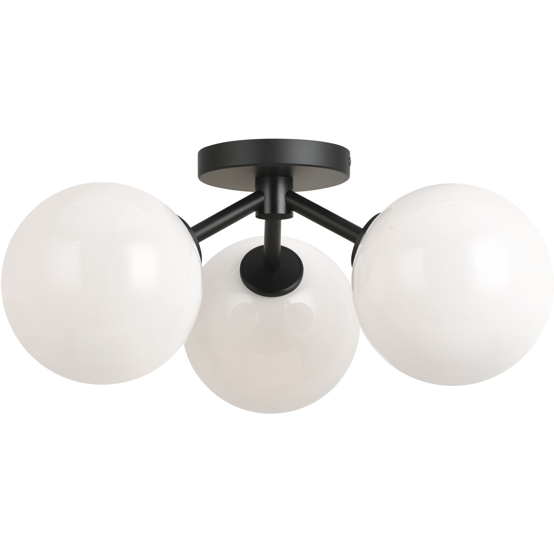 Novo 3 Light 17.88 inch Black Flush Mount Ceiling Light in Black and Opal Glass