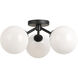 Novo 3 Light 17.88 inch Black Flush Mount Ceiling Light in Black and Opal Glass