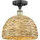 Edison Woven Rattan 1 Light 12 inch Black Antique Brass Semi-Flush Mount Ceiling Light