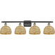 Woven Rattan 4 Light 38 inch Black Antique Brass Bath Vanity Light Wall Light
