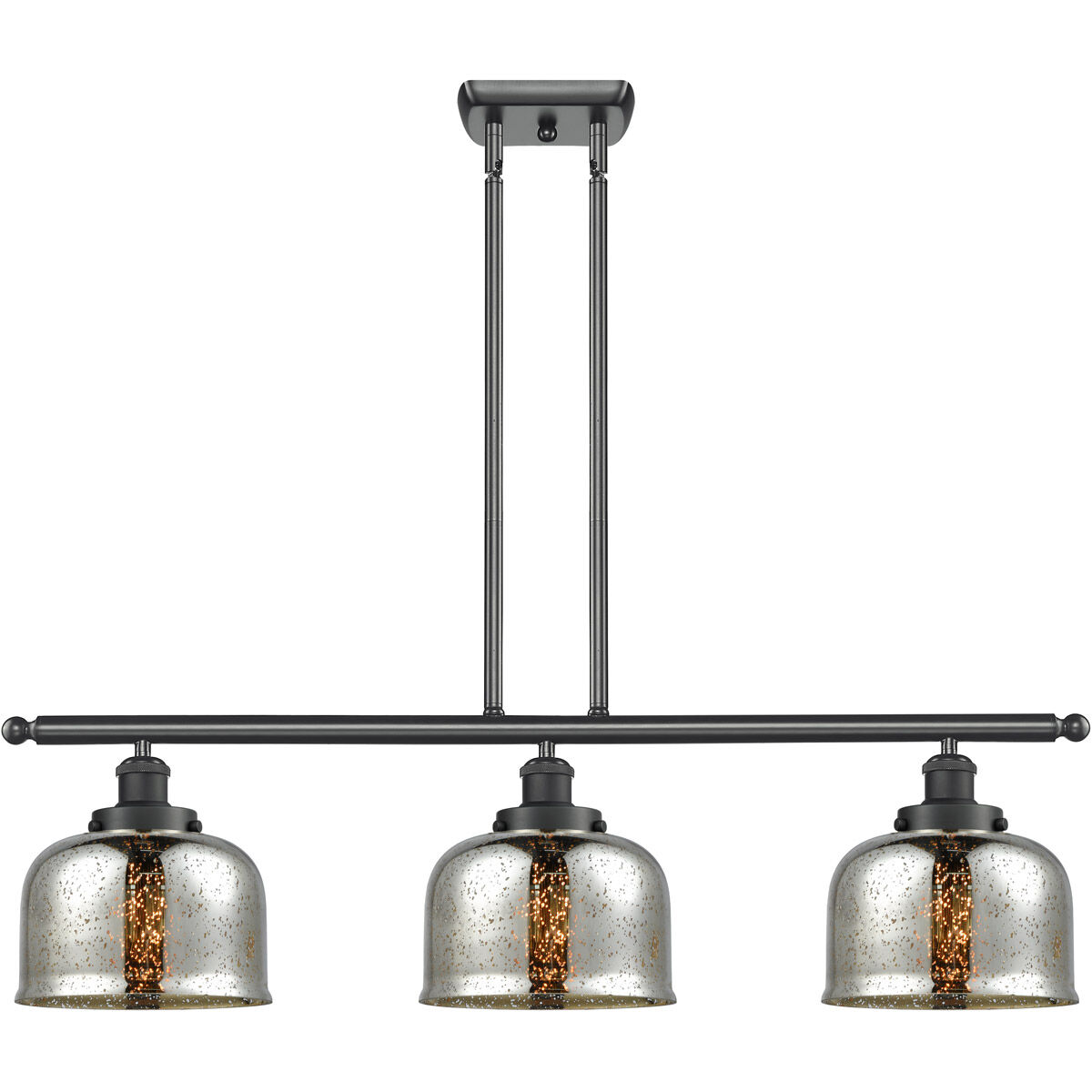 Ballston Bell LED 36 inch Matte Black Island Light Ceiling Light in Silver Plated Mercury Glass