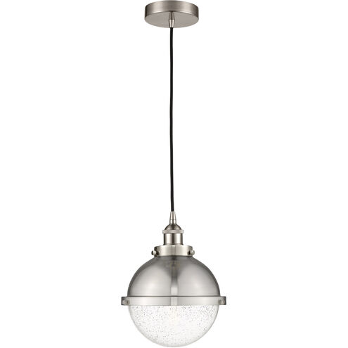 Edison Hampden LED 9 inch Brushed Satin Nickel Mini Pendant Ceiling Light in Seedy Glass