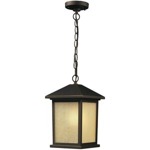 Holbrook 1 Light 8 inch Oil Rubbed Bronze Outdoor Chain Mount Ceiling Fixture in Tinted Seedy Glass