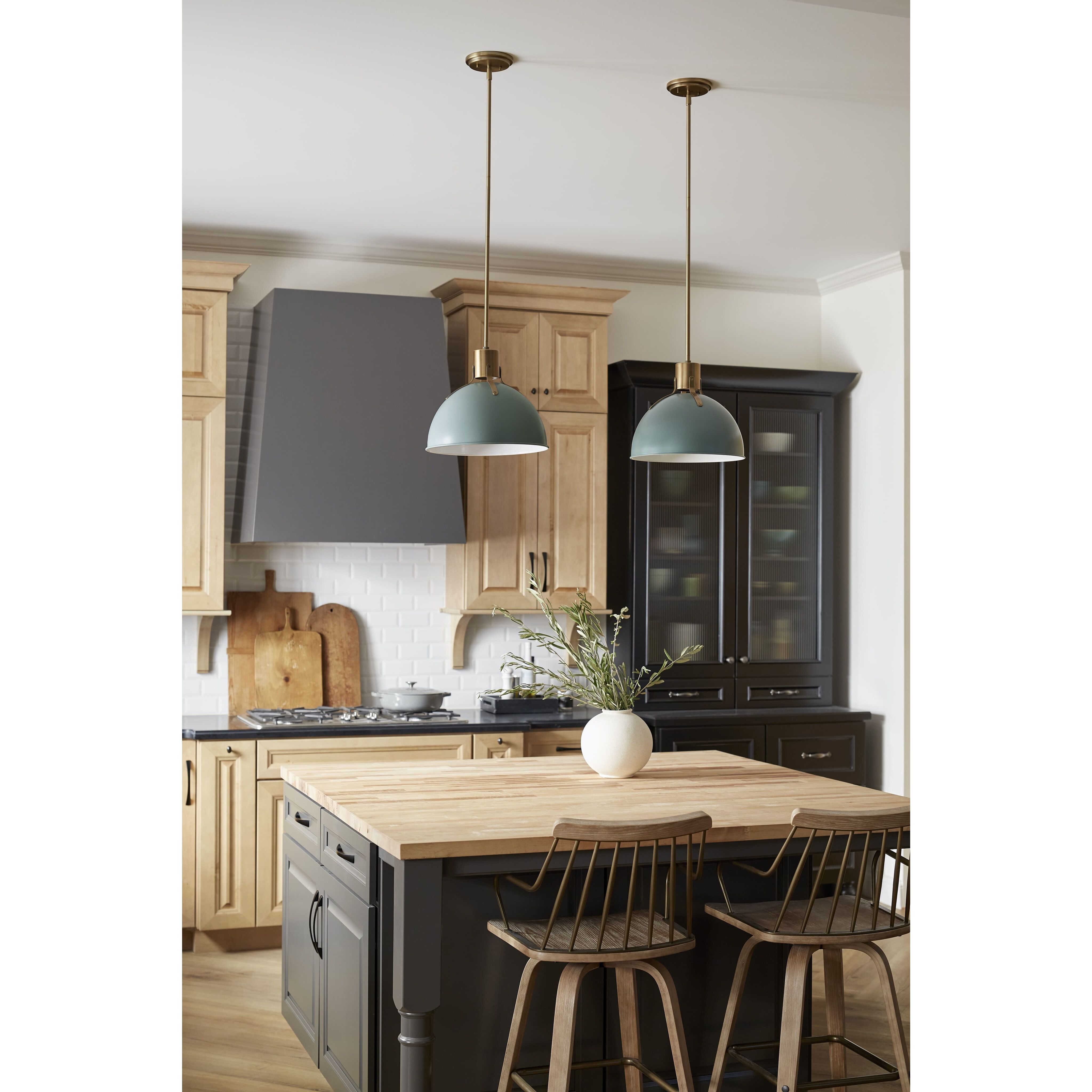 Argo LED 14 inch Sage Green with Lacquered Brass Indoor Pendant Ceiling Light