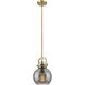 Downtown Urban Newton Sphere 1 Light 8 inch Brushed Brass Mini Pendant Ceiling Light in Plated Smoke