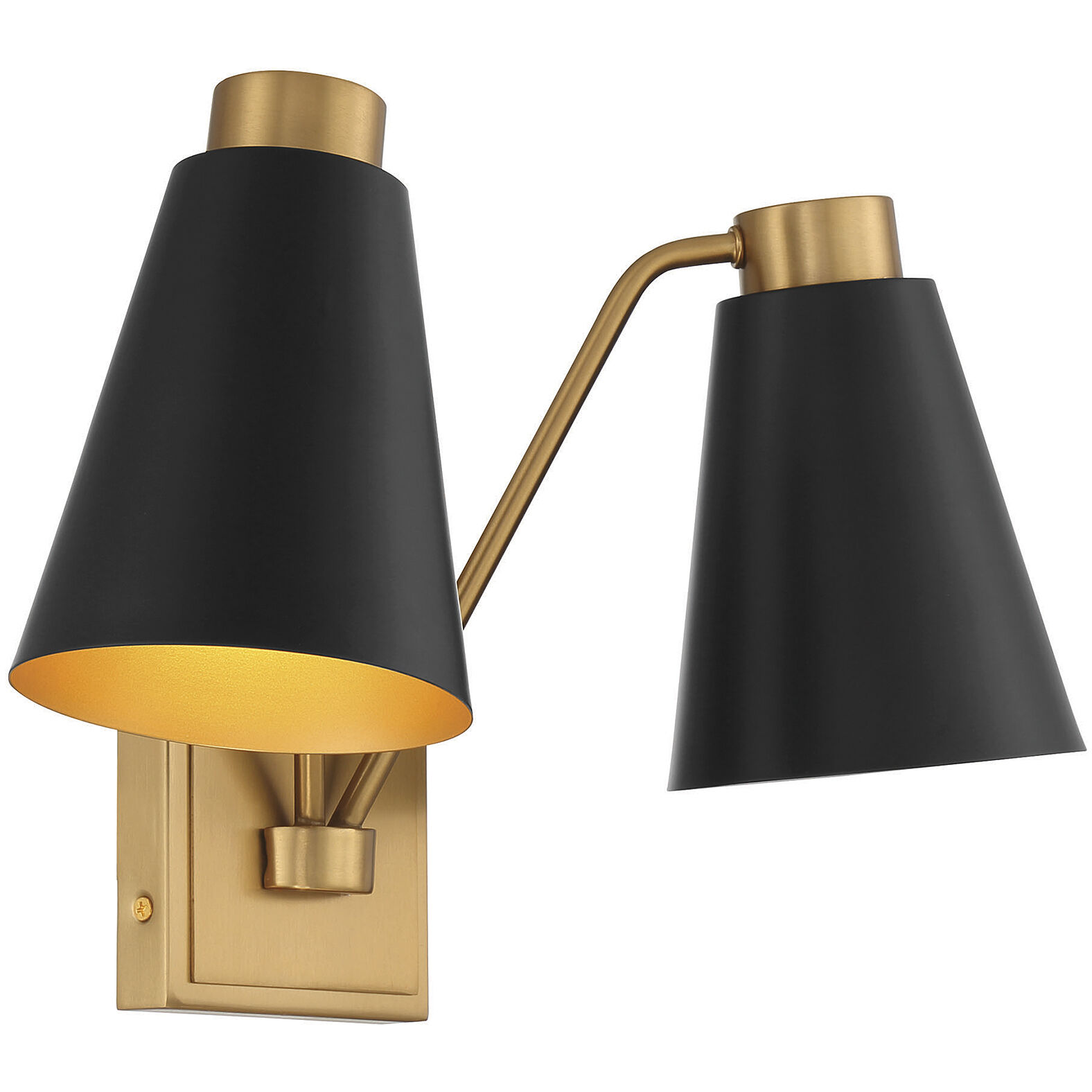 Modern 2 Light 17.5 inch Matte Black with Natural Brass Wall Sconce Wall Light