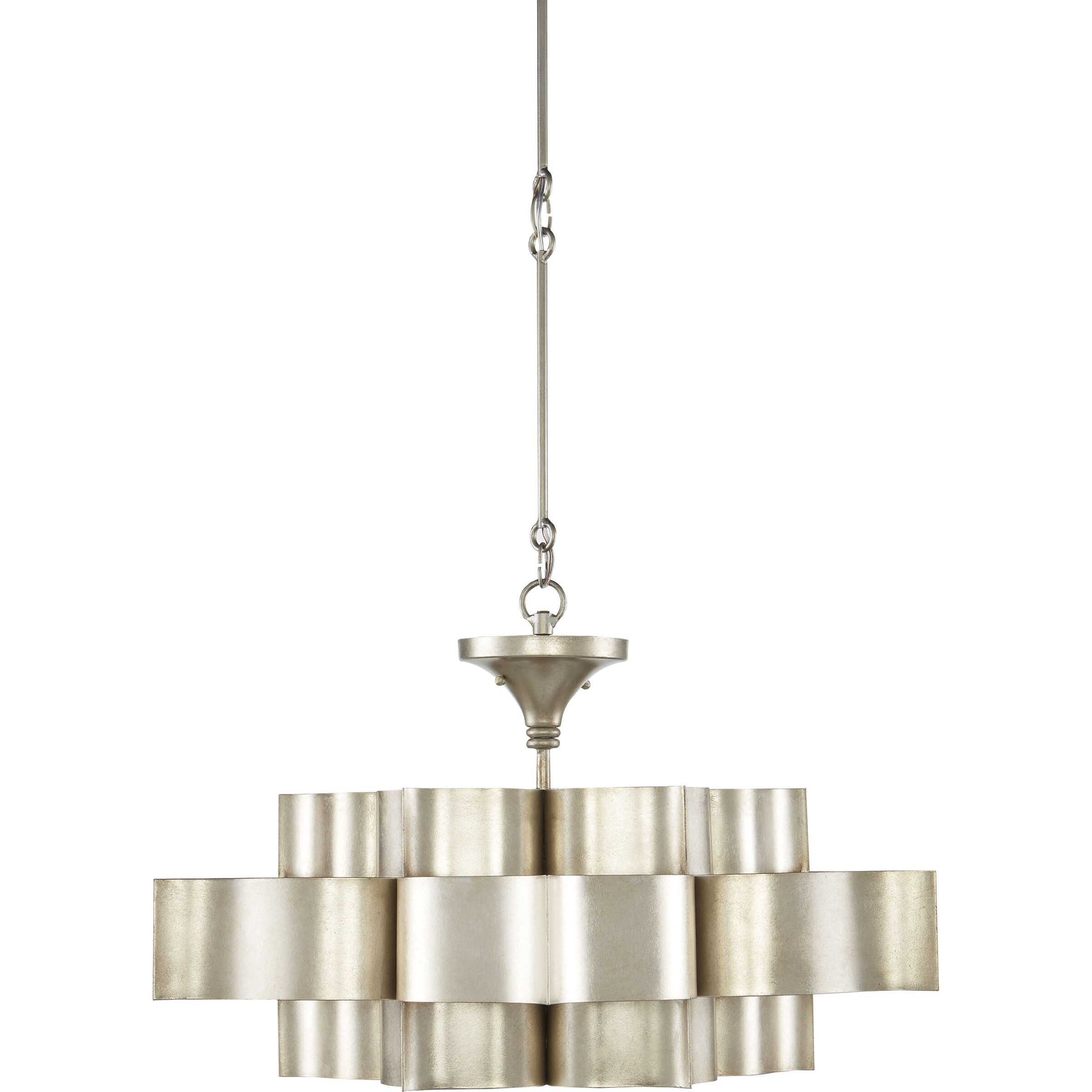 Grand Lotus 6 Light 30 inch Contemporary Silver Leaf Chandelier Ceiling Light, Large, Semi-Flush Convertible