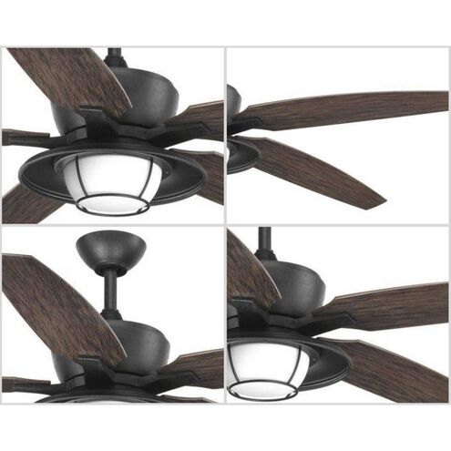 Montague 60 inch Forged Black with Toasted Oak Blades Indoor/Outdoor Ceiling Fan, Progress LED