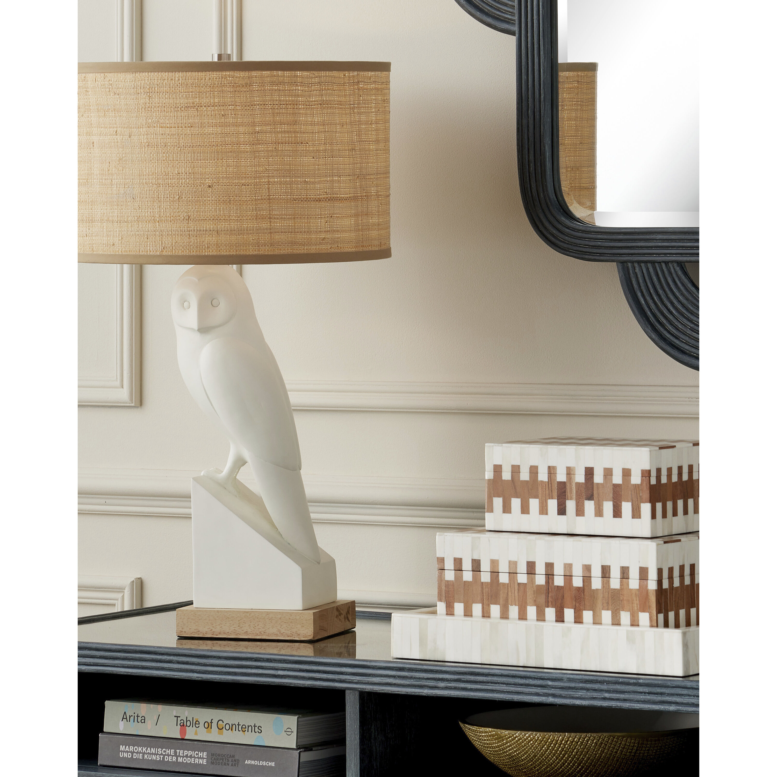 Tia 12 inch White and Natural Boxes, Set of 2