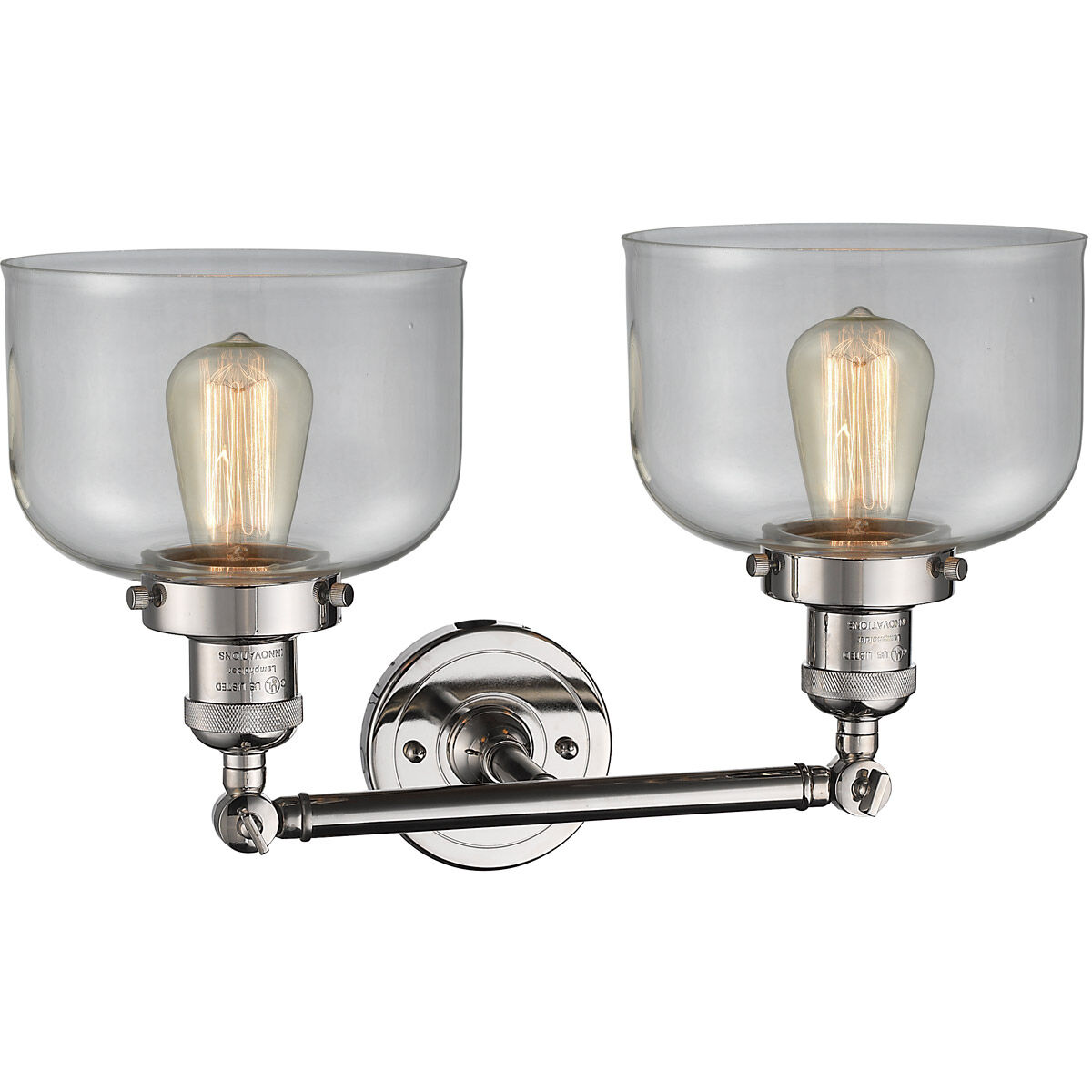 Franklin Restoration Large Bell 2 Light 19 inch Polished Nickel Bath Vanity Light Wall Light in Clear Glass, Franklin Restoration