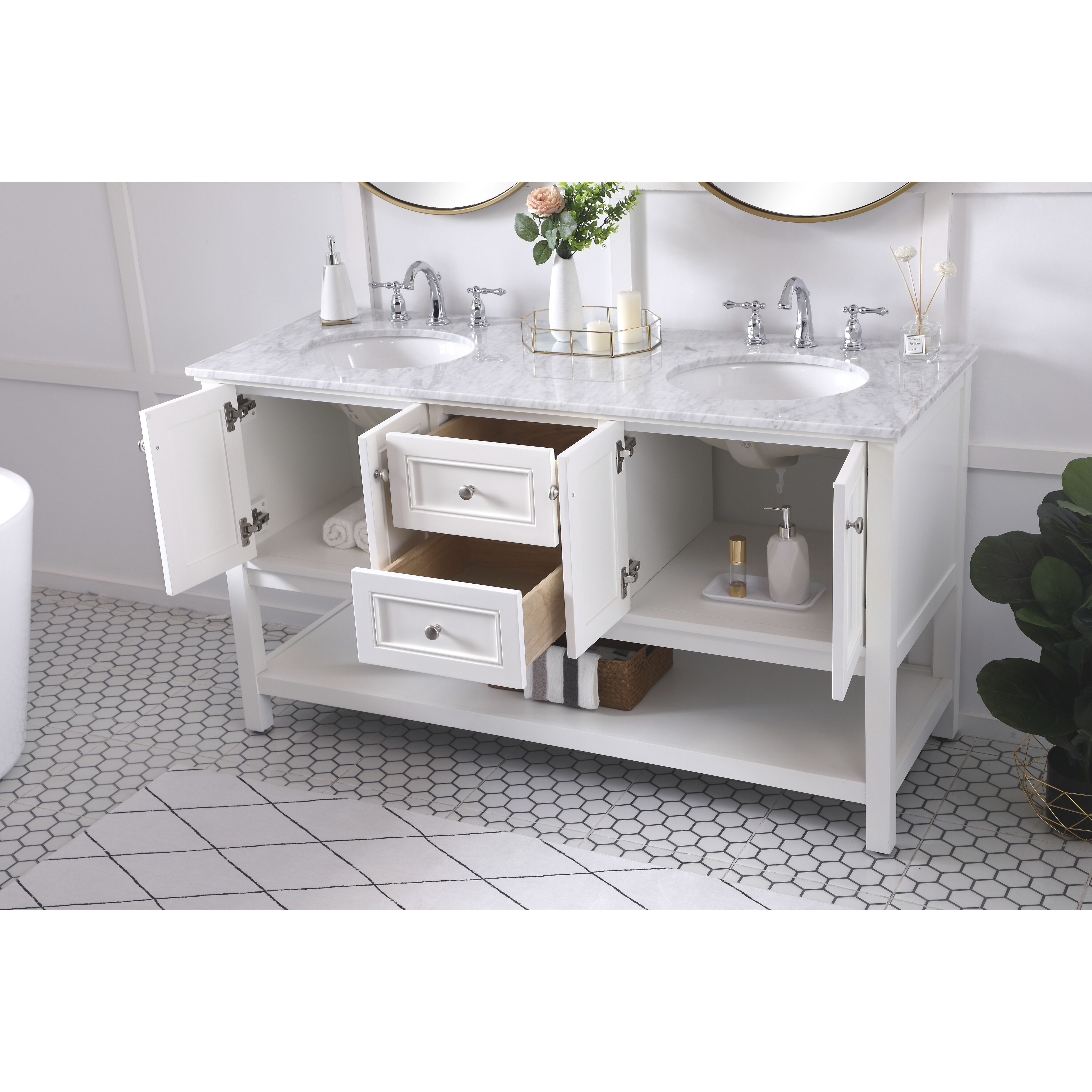 Metropolis 60 X 22 X 34 inch White Vanity Sink Set