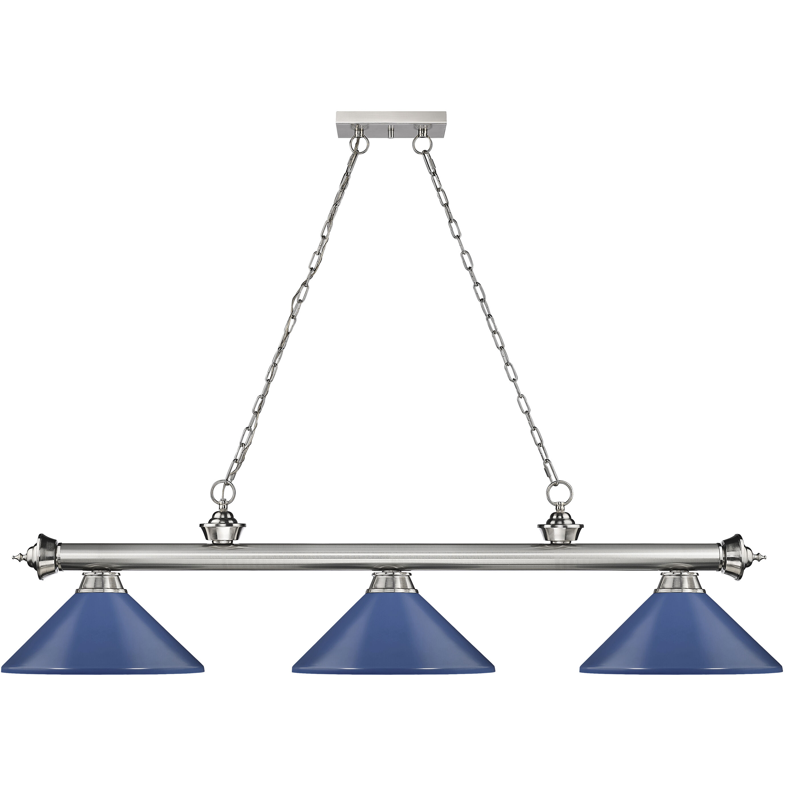 Cordon 3 Light 58 inch Brushed Nickel Billiard Ceiling Light in Navy Blue Steel