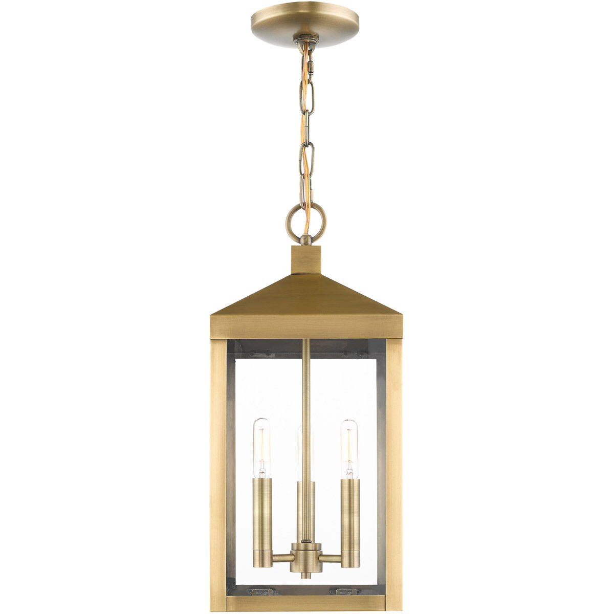 Nyack 3 Light 8.25 inch Antique Brass Outdoor Pendant Lantern