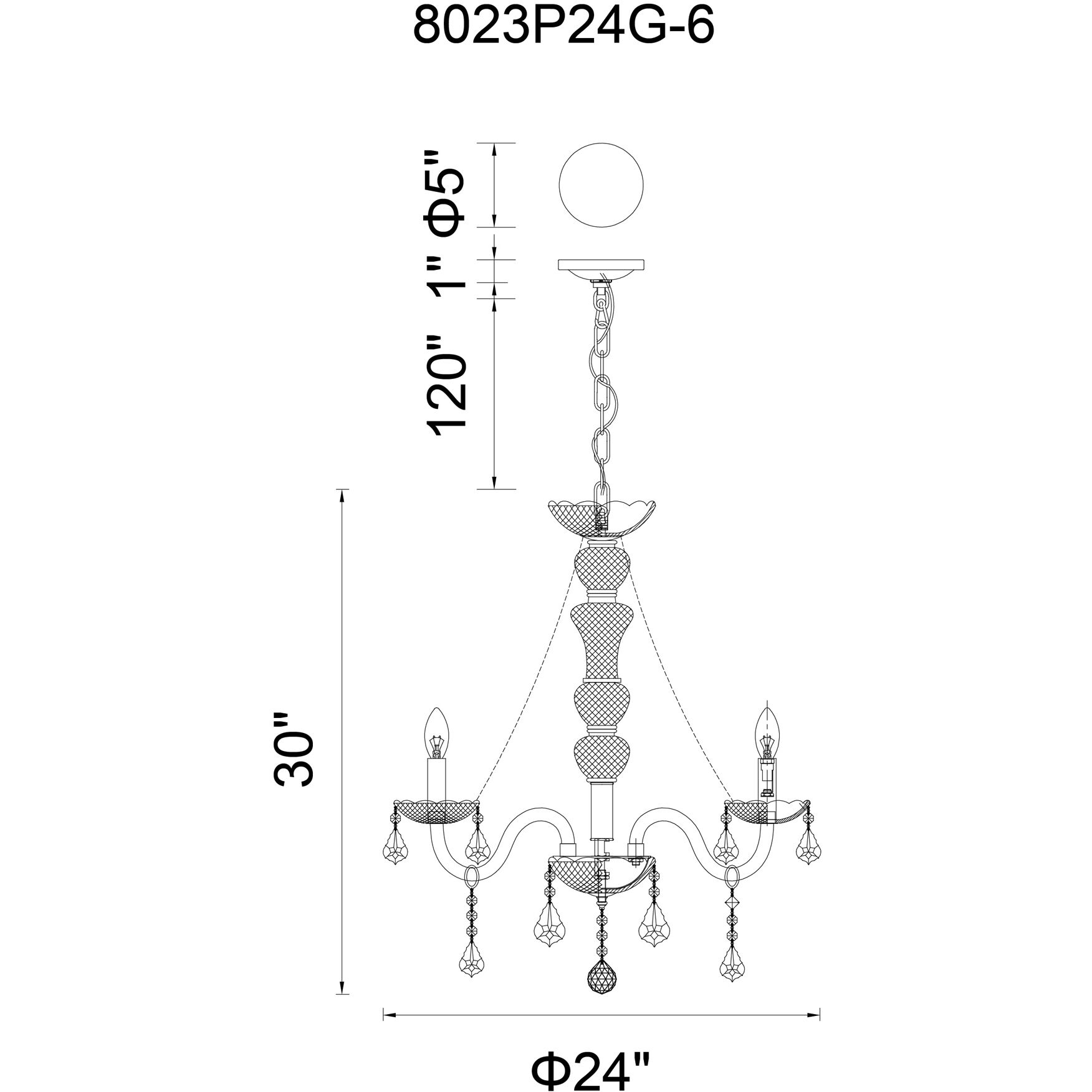 Princeton 6 Light 24 inch Chrome Down Chandelier Ceiling Light