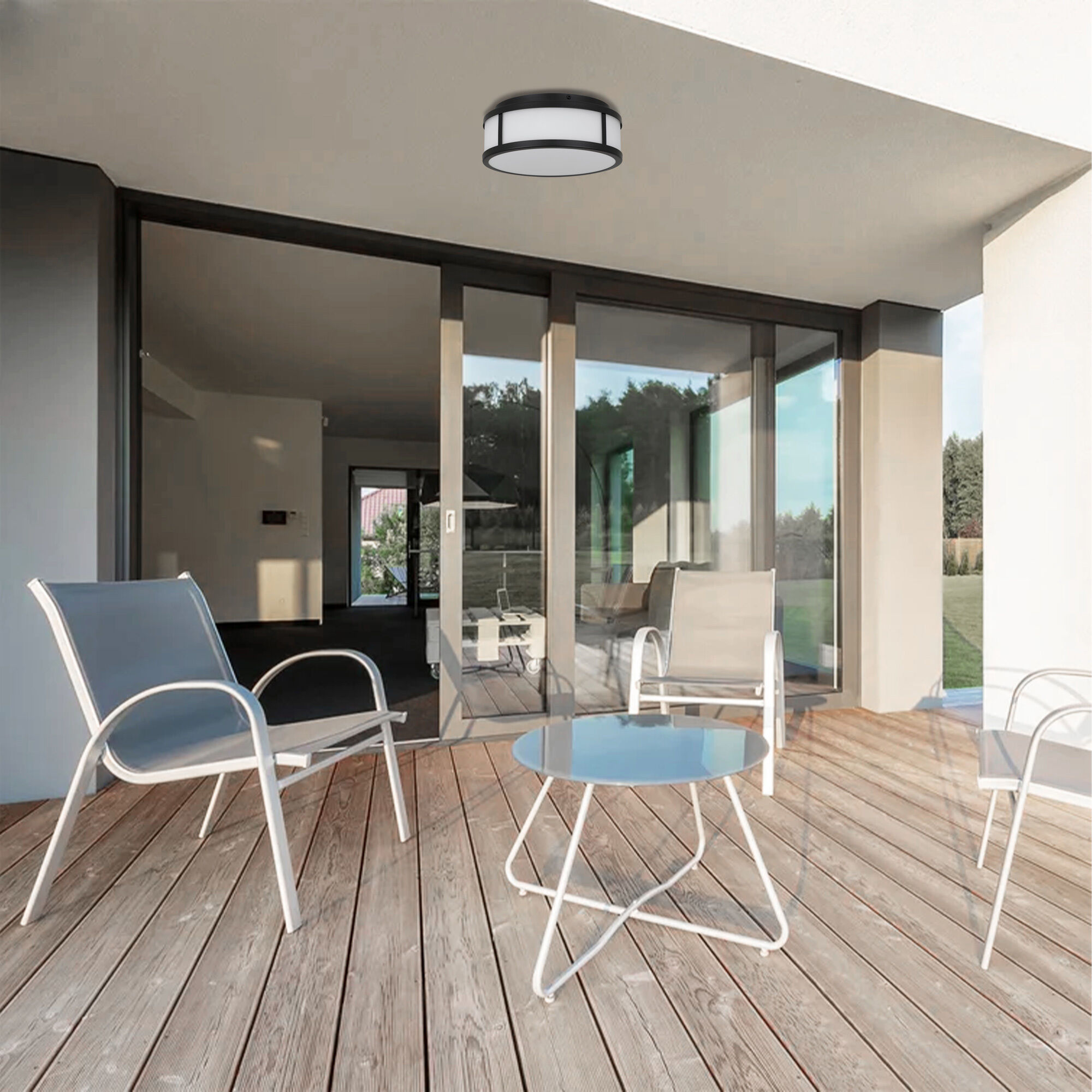 Panel Round LED 10.25 inch Sand Black Outdoor Flush Mount