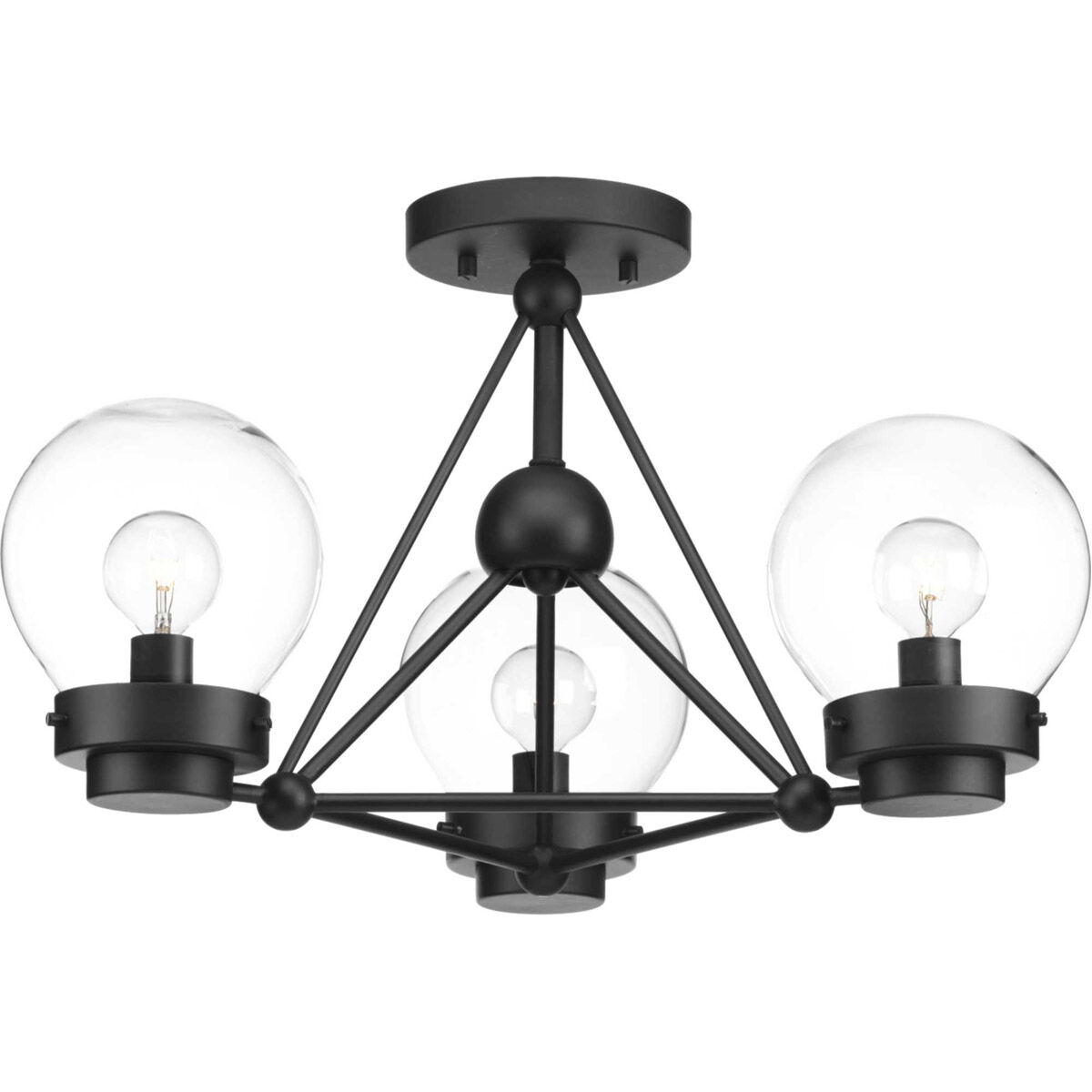 Spatial 3 Light 20 inch Matte Black Semi-Flush Mount Convertible Ceiling Light, Design Series