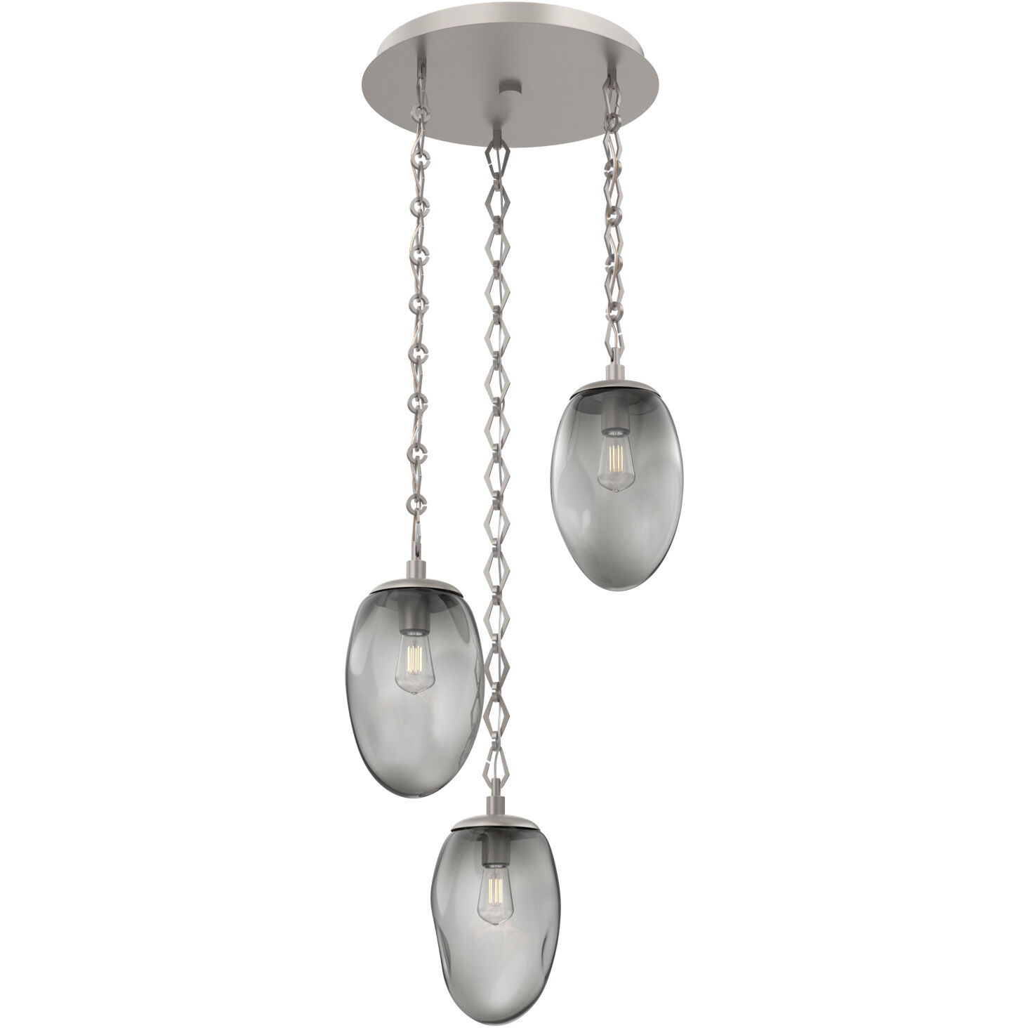 Meteo 3 Light 20 inch Beige Silver Multi-Pendant Ceiling Light in Smoke, Diamond Chain