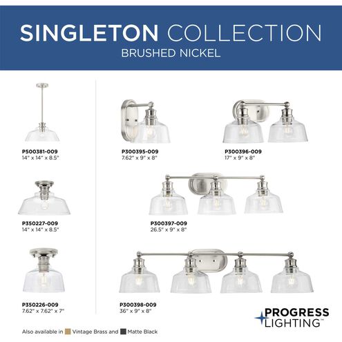 Singleton 1 Light 14 inch Brushed Nickel Pendant Ceiling Light