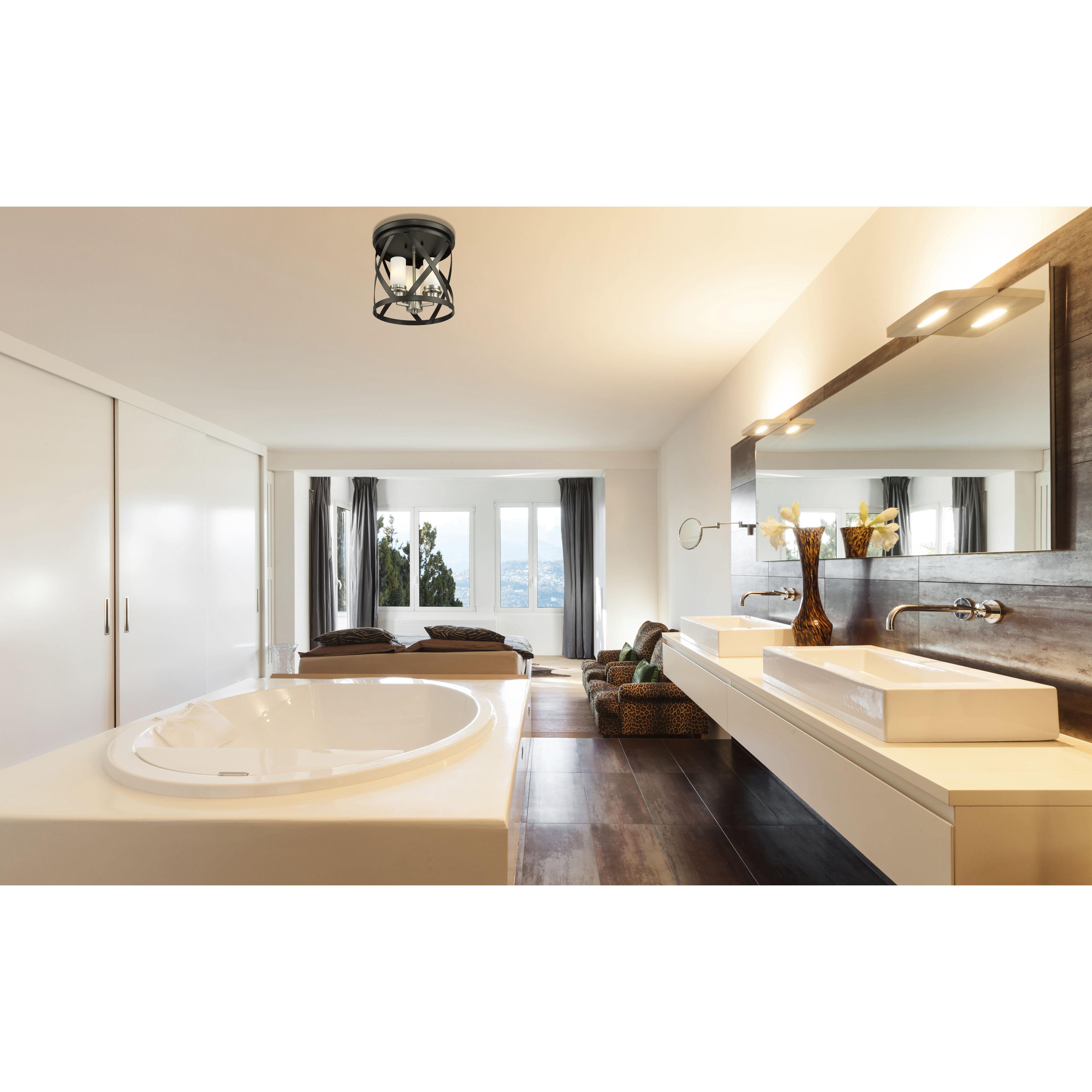 Malcalester 3 Light 13 inch Matte Black and Olde Brass Flush Mount Ceiling Light