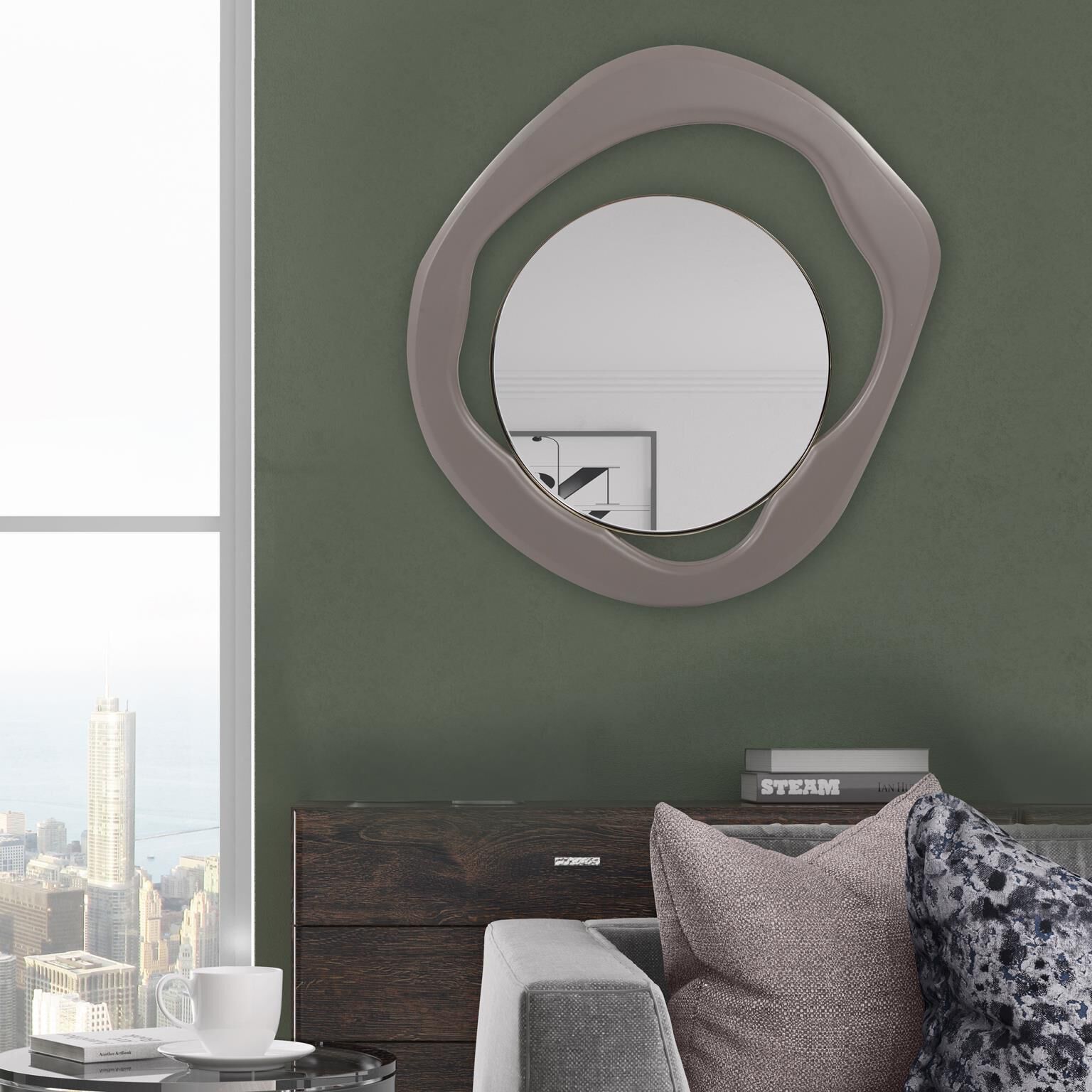 Abstract Balance 32.5 X 29 inch Gray/Gold Mirror