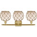 Ballston Farmhouse Rope 3 Light 28 inch Satin Gold Bath Vanity Light Wall Light in Bulb Not Included, White Glass with Brown Rope, Ballston