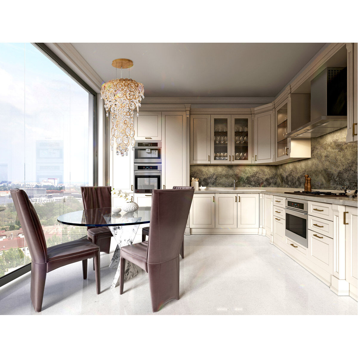 Circulus 4 Light Heirloom Silver Pendant Ceiling Light in Optic, Adjustable Height