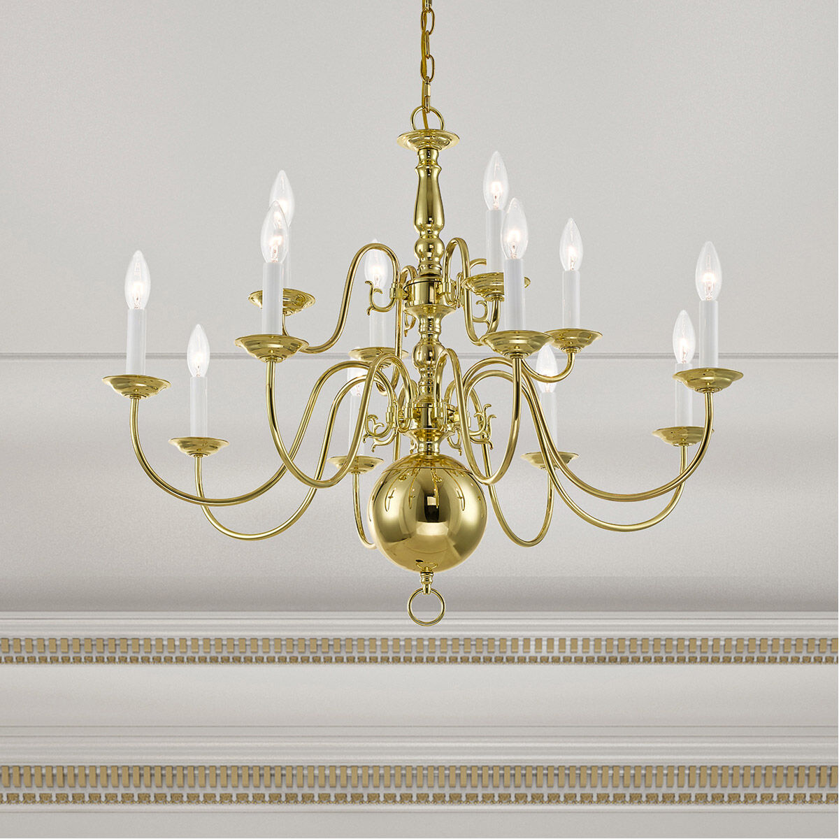 Williamsburgh 12 Light 32 inch Polished Brass Chandelier Ceiling Light