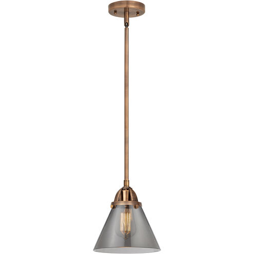 Nouveau 2 Cone 1 Light 7.75 inch Antique Copper Mini Pendant Ceiling Light in Incandescent, Plated Smoke