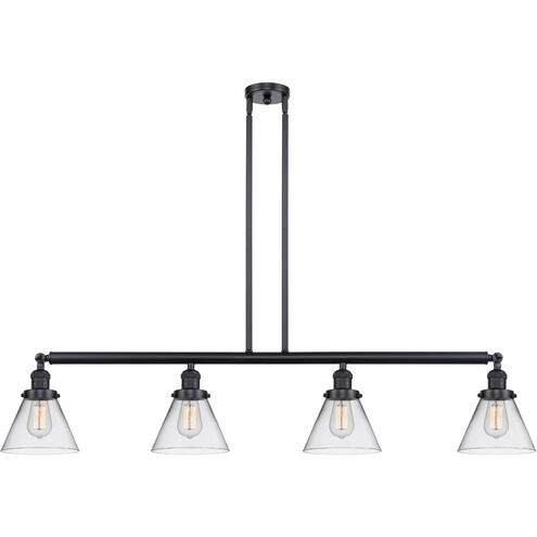 Franklin Restoration Large Cone 4 Light 52.38 inch Matte Black Island Light Ceiling Light in Clear Glass, Franklin Restoration