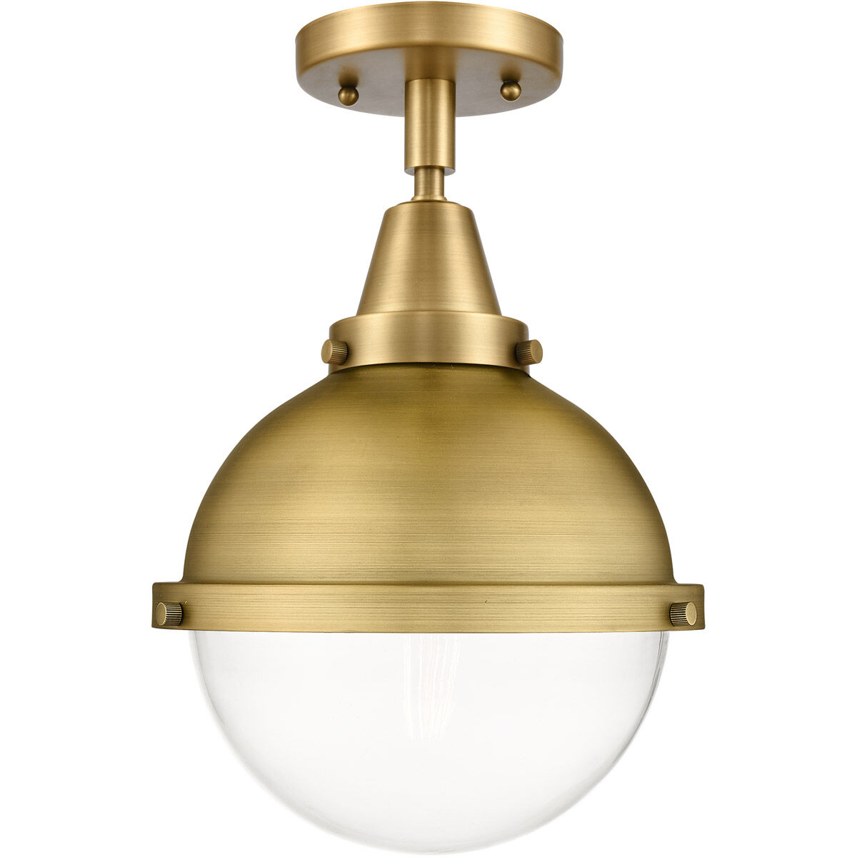 Franklin Restoration Hampden LED 9 inch Brushed Brass Flush Mount Ceiling Light in Clear Glass