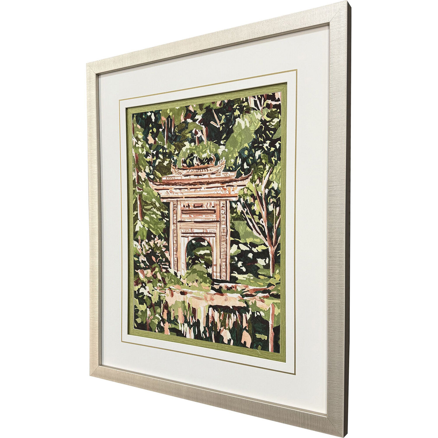 Veiled Sanctuary Green and Pink and Turquoise and Multi Framed Art