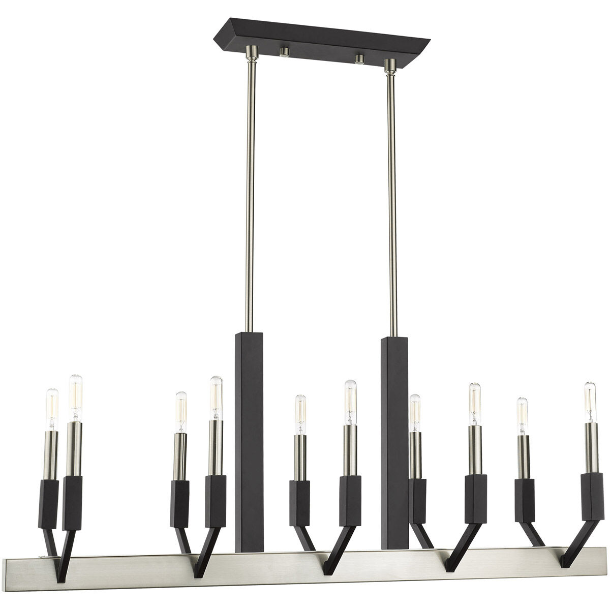Beckett 10 Light 40 inch Brushed Nickel & Black Linear Chandelier Ceiling Light