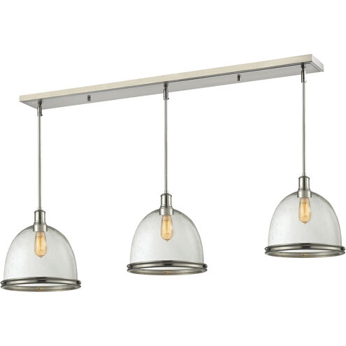 Mason 3 Light 55 inch Brushed Nickel Linear Chandelier Ceiling Light in Clear Seedy Glass