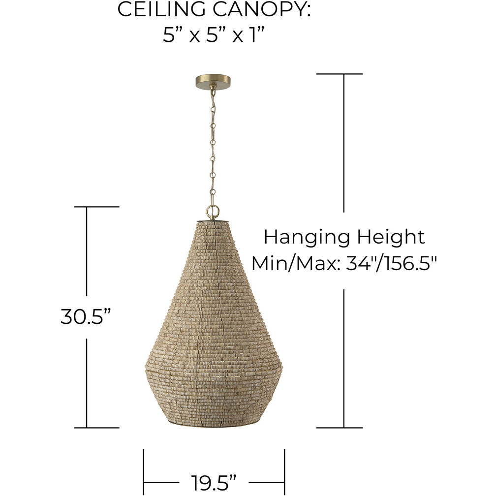 Morada 1 Light 19.5 inch Light Fawn and Matte Brass Pendant Ceiling Light