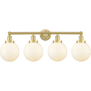 Beacon 4 Light 33.5 inch Satin Gold Bath Vanity Light Wall Light in Matte White Glass, Large