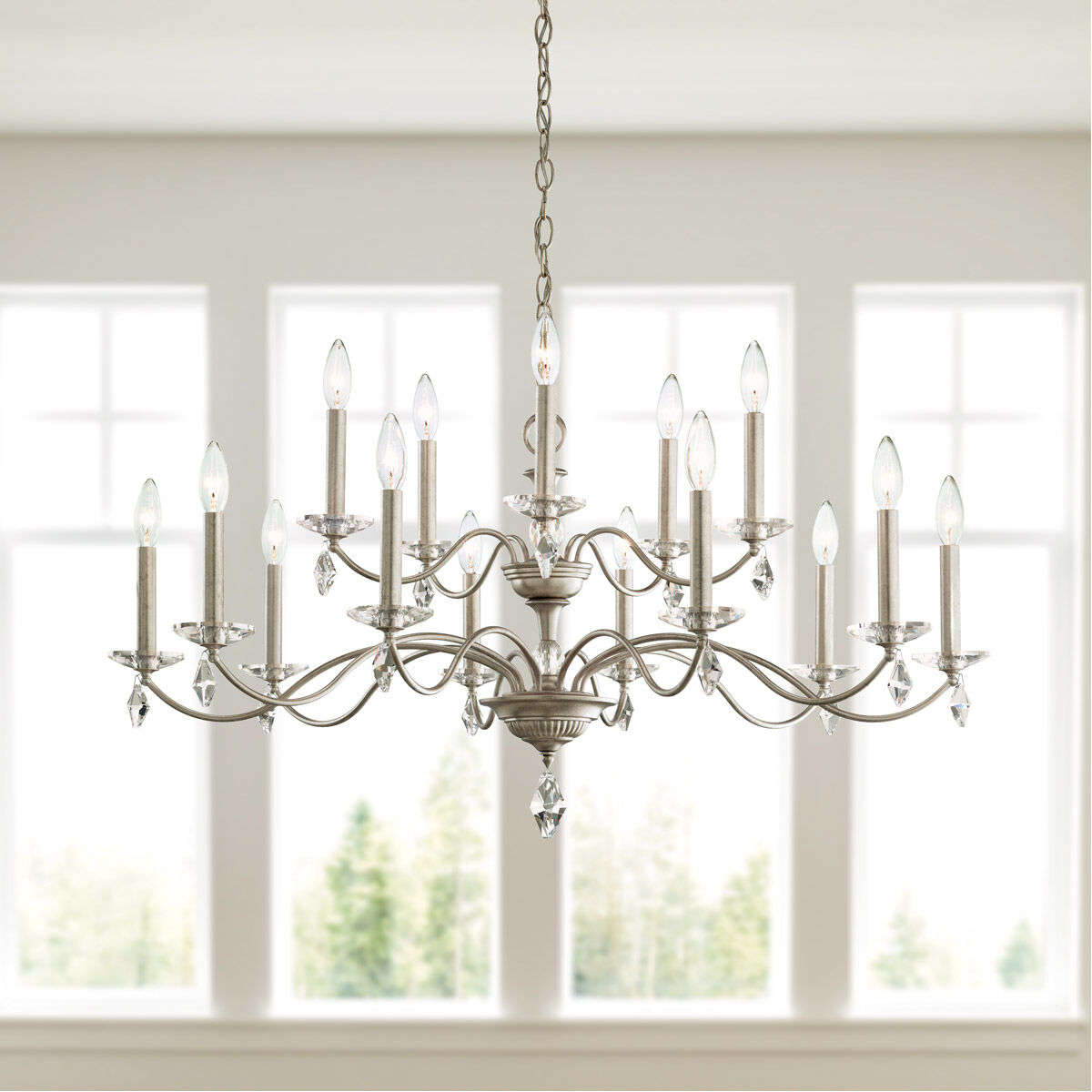 Modique 15 Light 39.5 inch Antique Silver Chandelier Ceiling Light in Heritage