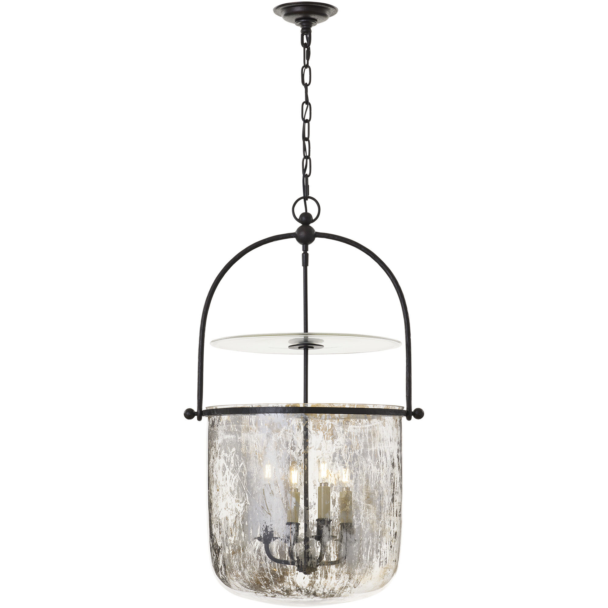 Chapman & Myers Lorford 4 Light 20 inch Aged Iron Bell Lantern Pendant Ceiling Light in Mercury Glass