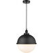 Edison Hampden LED 12.88 inch Matte Black Pendant Ceiling Light in Matte White Glass