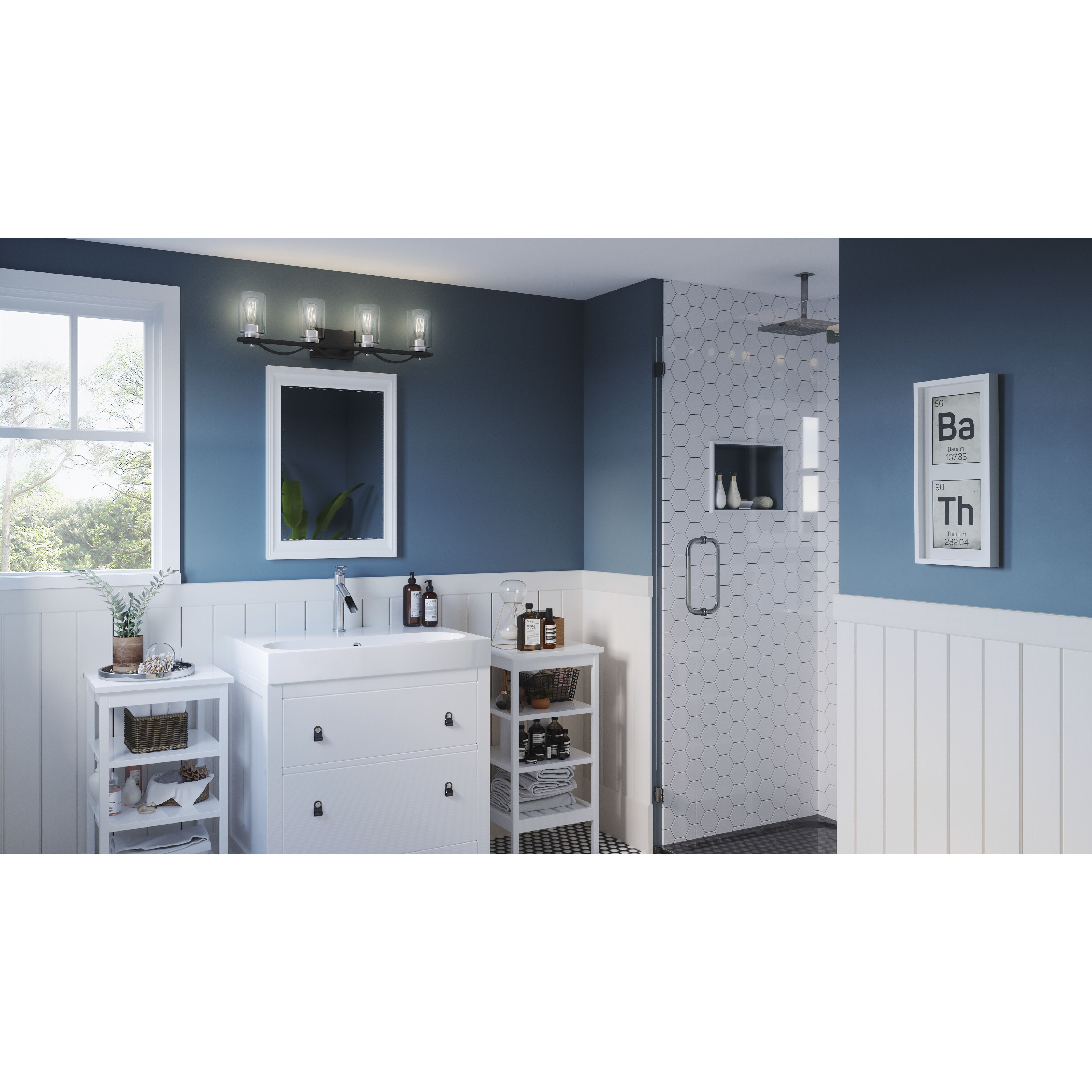 Salem 4 Light 30 inch Matte Black Bath Light Wall Light, Extra Large