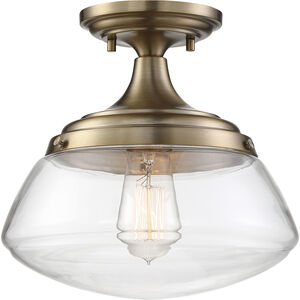 Kew 1 Light 10 inch Burnished Brass and Clear Semi Flush Mount Ceiling Light
