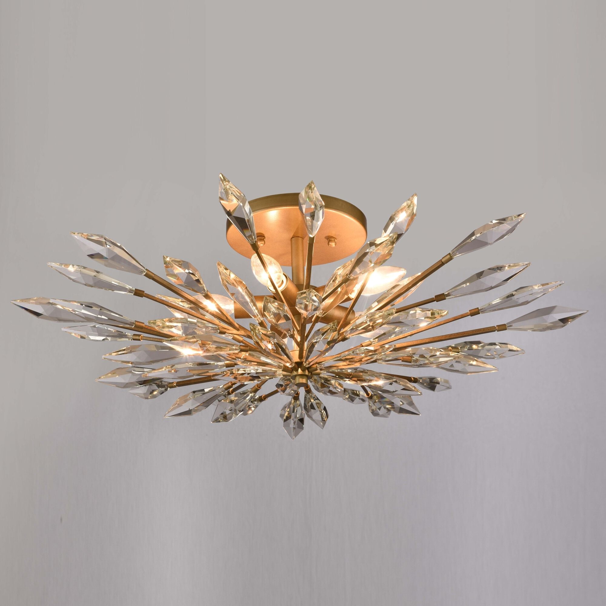 Crystal Fusion 5 Light 28 inch Peruvian Gold Semi Flush Ceiling Light