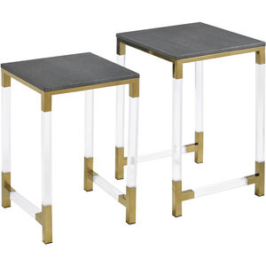 Consulate 16 inch Clear with Gray and Brass Accent Table, Set of 2