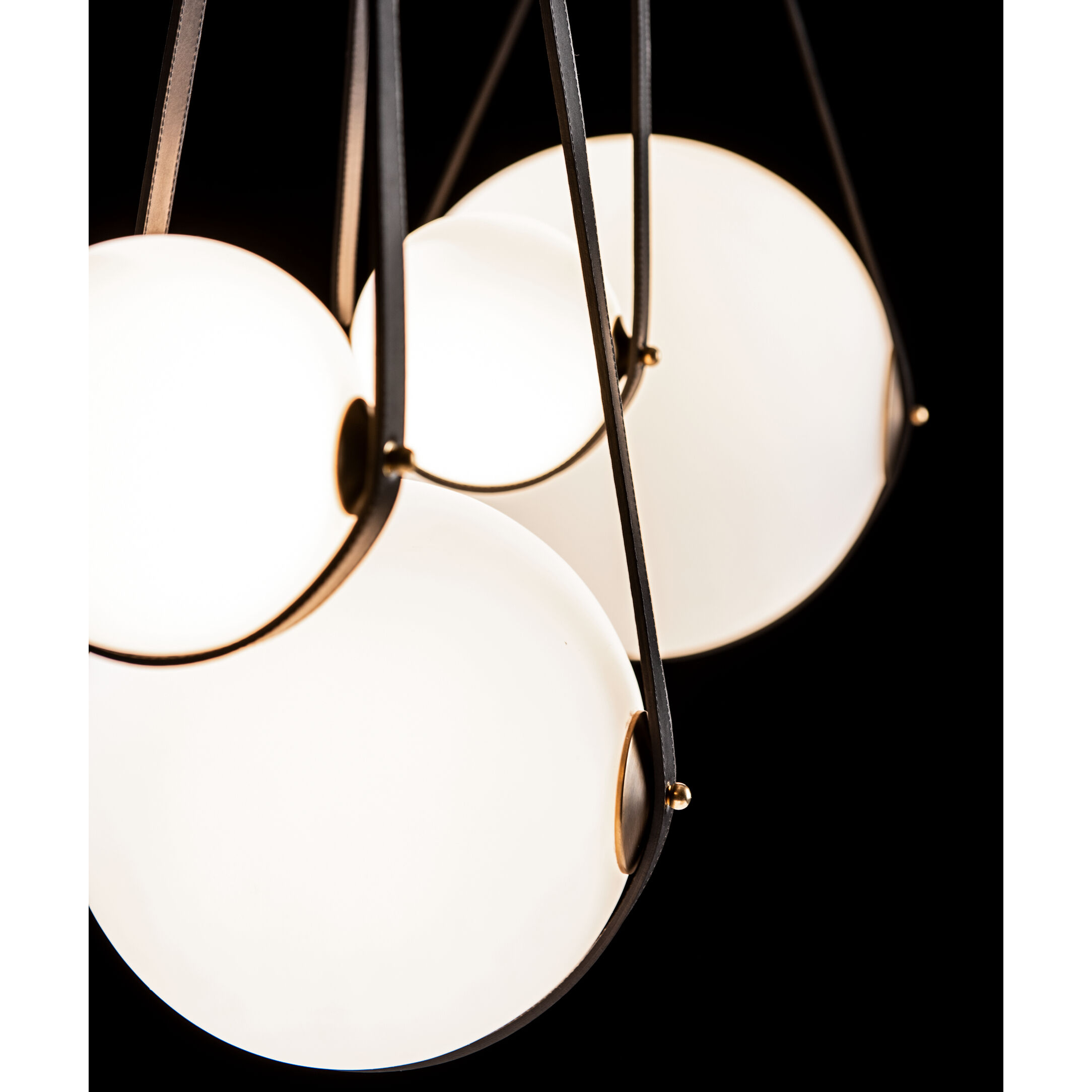 Derby LED 52 inch Black and Antique Brass Linear Pendant Ceiling Light in Black/Antique Brass, Black Leather with Maple Natural