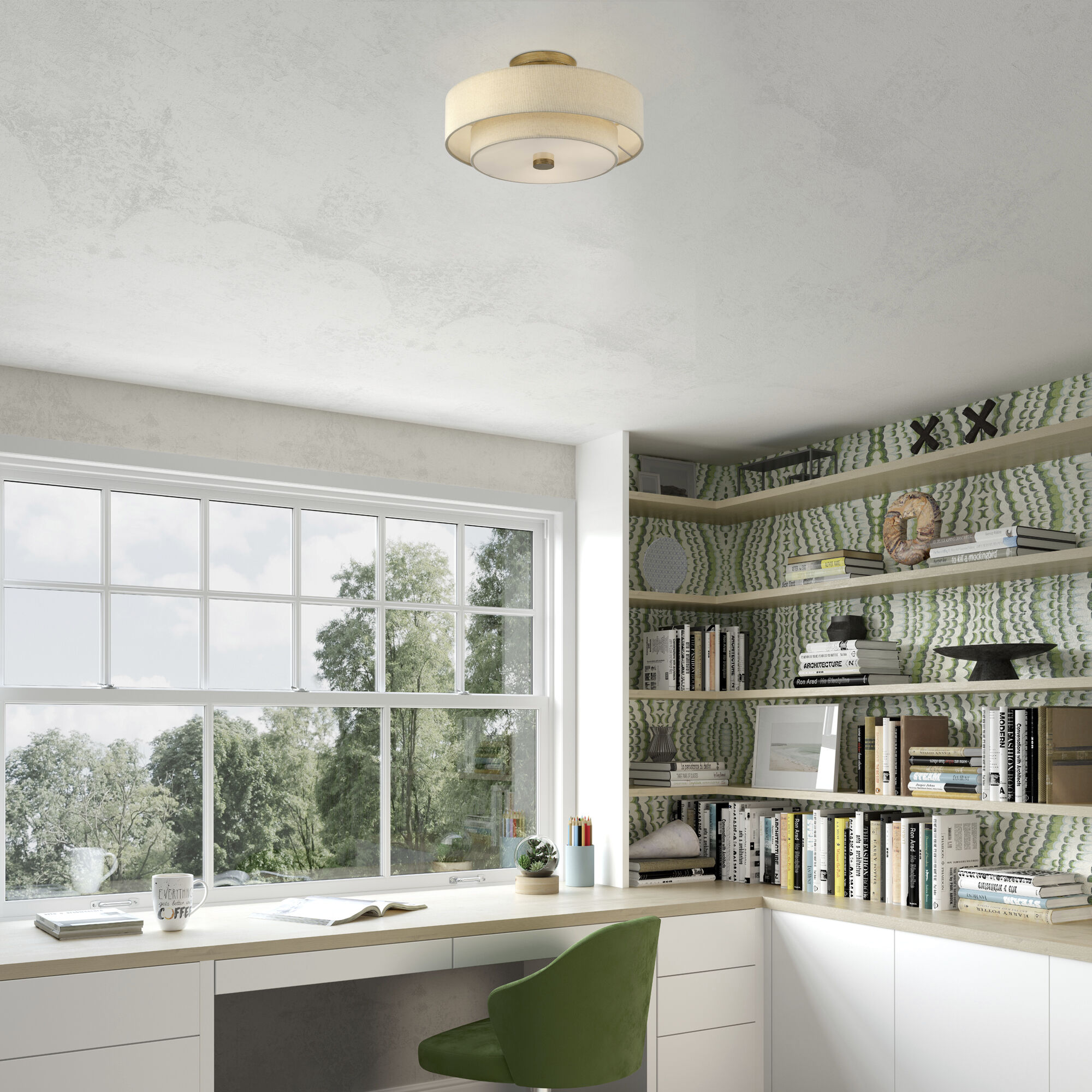 Bellingham 3 Light 15 inch Antique Gold Leaf Semi Flush Mount Ceiling Light, Large