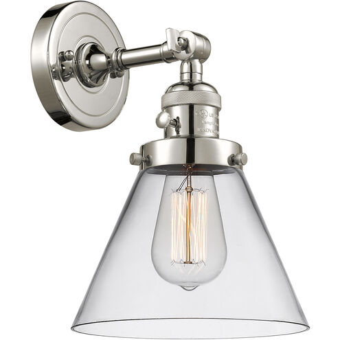Franklin Restoration Large Cone LED 8 inch Polished Nickel Sconce Wall Light, Franklin Restoration