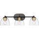 Roxie 3 Light 24.63 inch Matte Black Semi-Flush Mount Ceiling Light in Brushed Champagne Brass