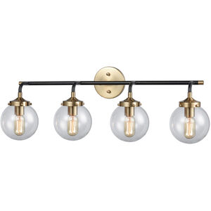 Altoona 4 Light 33 inch Antique Gold with Matte Black and Clear Vanity Light Wall Light