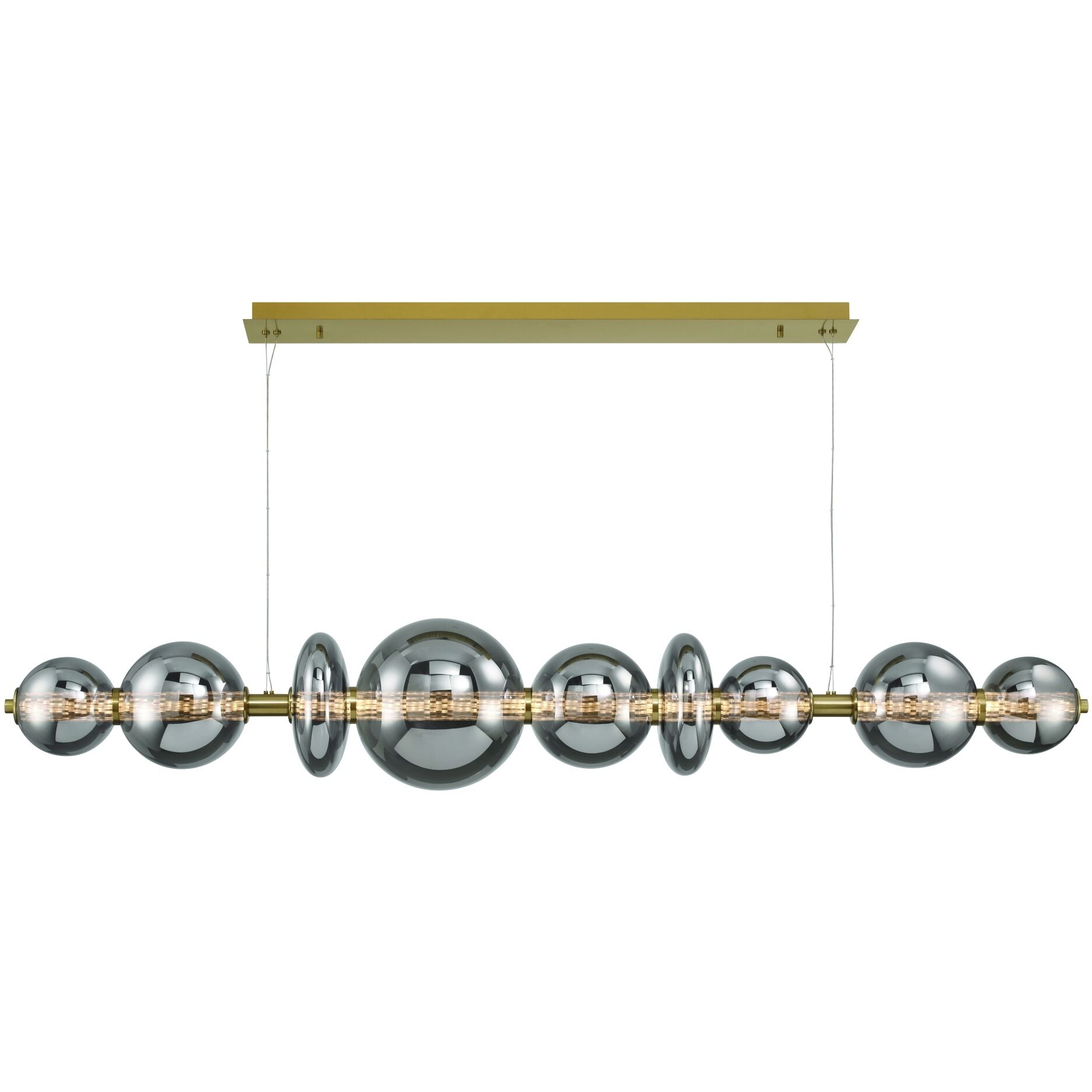 Atomo Linear Chandelier Ceiling Light in Gold, Smoke